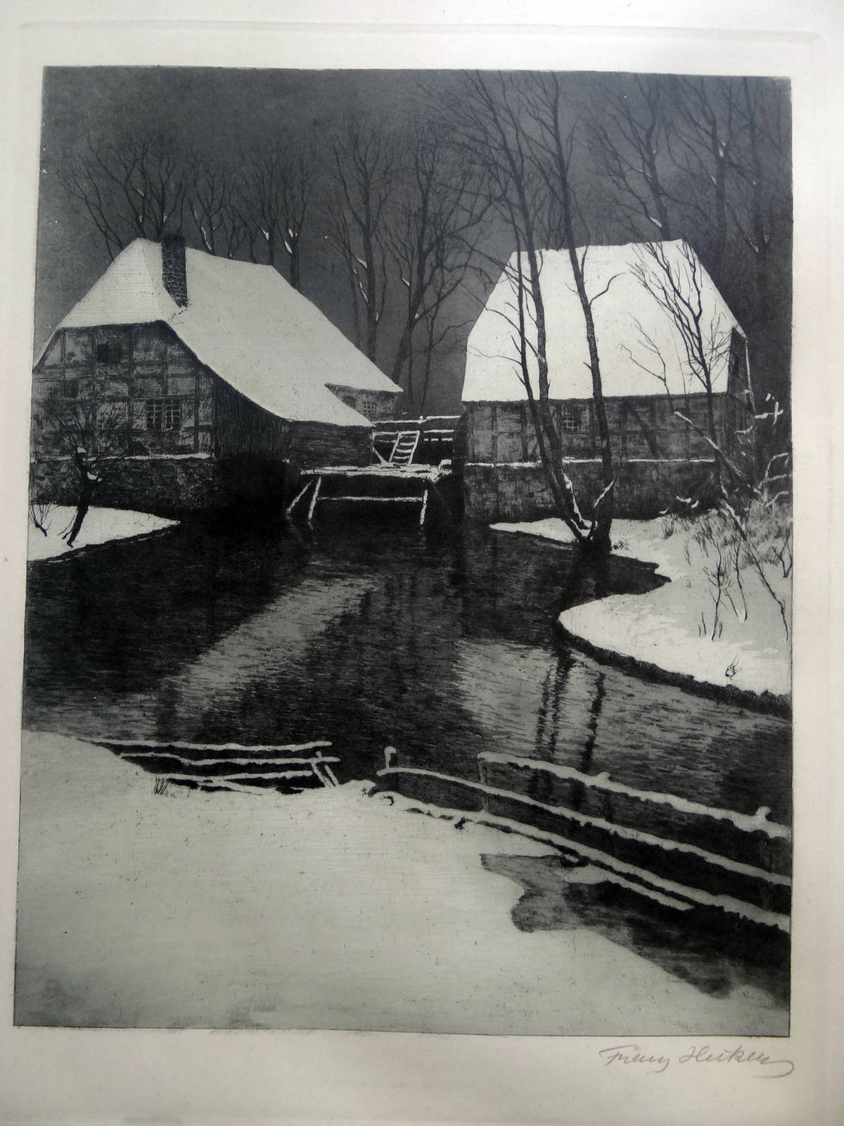 Franz Hecker Mühle im Schnee nahansicht